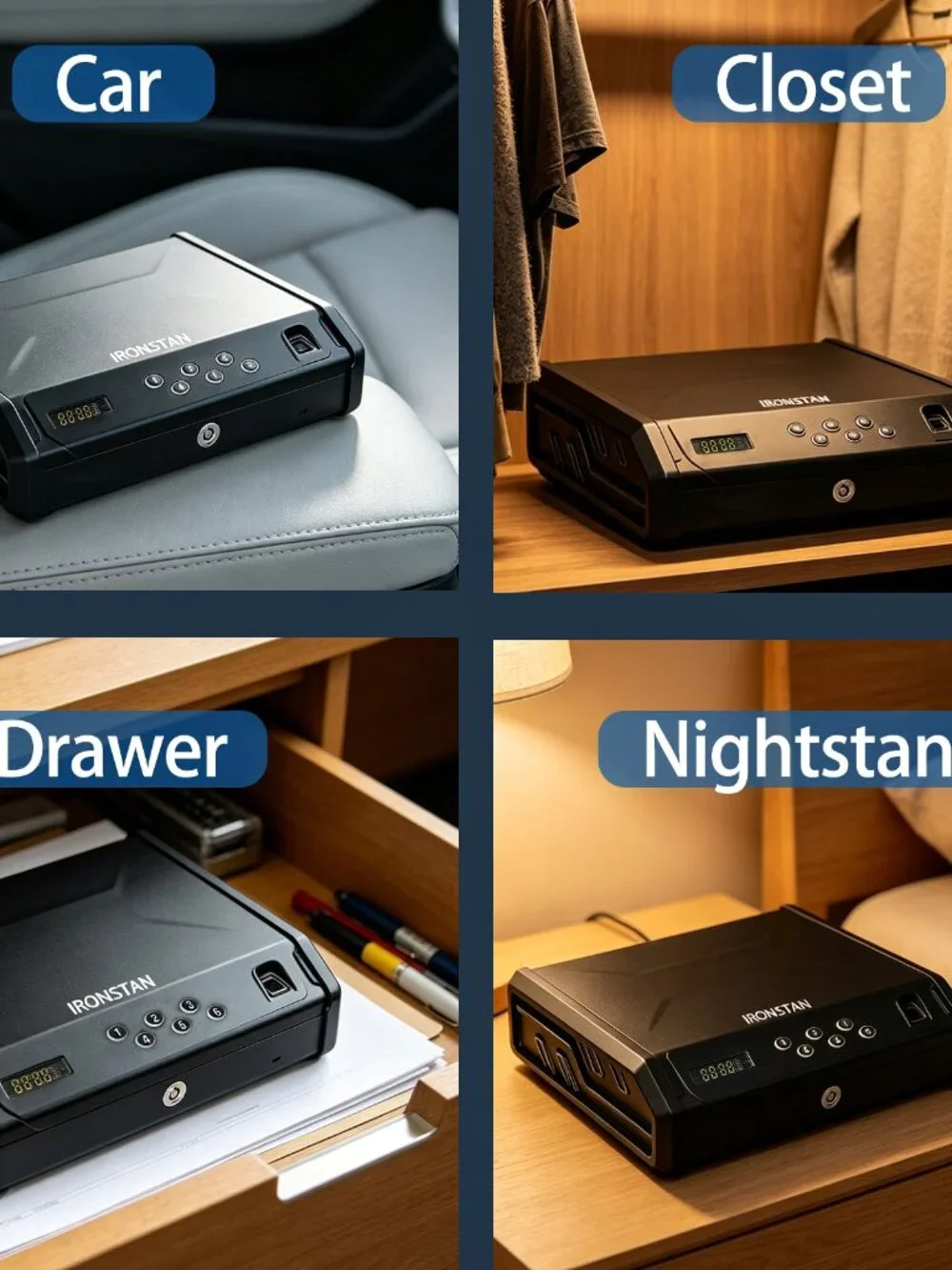 Gun Safe with 3 Unlock Ways - Fingerprint/Digital PIN/Key, Quick Access, LCD